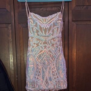 Lucy in the Sky Pink and Blue Sequin Mini Dress